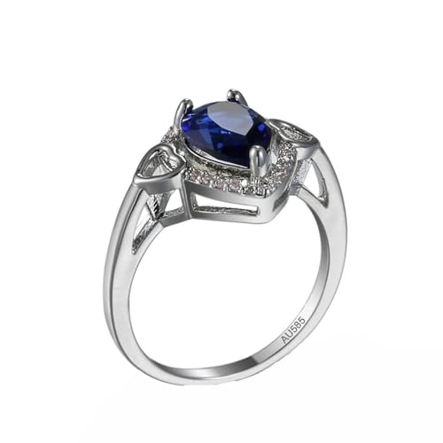 AMDXD Echtschmuck Pärchen Ringe 14K Au585 Weißgold, Hohl Herz Hochzeitsring Blau, Gold 585 Moissanit Ring, Gr.63 (20.1) von AMDXD