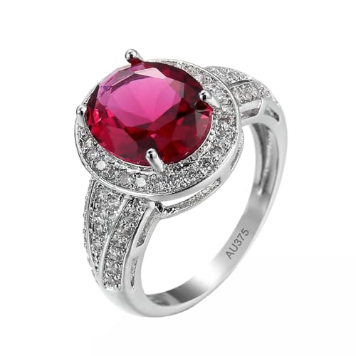 AMDXD Echtschmuck Pärchen Ringe Au375 Weißgold, 4 Klaue Verlobungsring mit Labor Erstellt Rubin Rose Rot, Moissanit Trauringe 9K, Gr.61 (19.4) von AMDXD