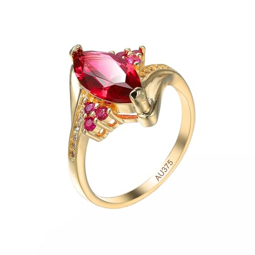 AMDXD Echtschmuck Partnerringe 9K Gold 375, Vintage Trauringe mit Labor Erstellt Rubin Rose Rot, Moissanit Freundschaftsringe Gelbgold Au375, Gr.56 (17.8) von AMDXD