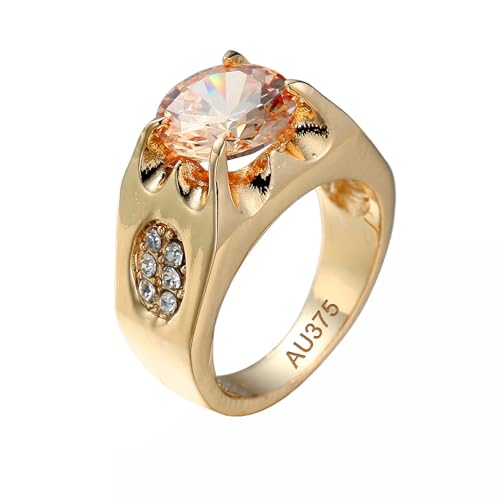 AMDXD Echtschmuck Solitärring Weiß Gold 375 9 Karat, Vintage Freundschaftsringe mit Granat Champagner, Moissanit Partnerringe 9K Gold, Gr.65 (20.7) von AMDXD