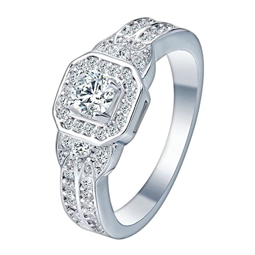 AMDXD Ehering Damen, mit Weiß Zirkonia 4 Klaue Rund Partnerringe Silber Freundschaftsringe Versilbert Gr.62 (19.7) von AMDXD