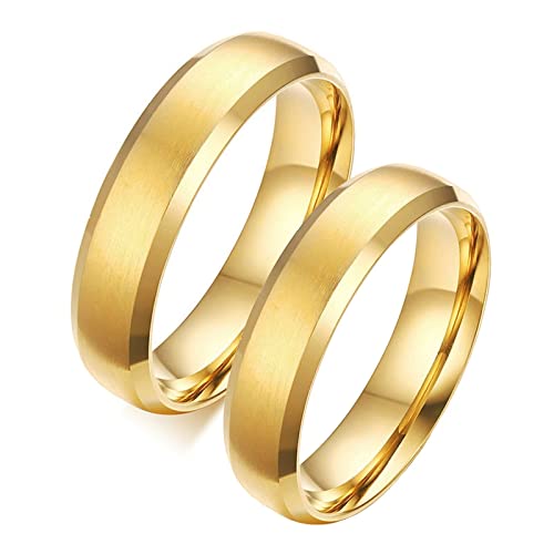 AMDXD Eheringe, 6mm Edelstahl Verlobungsring Damen Gold mit Gebürstet Ringe Männer, 2stk, Frauen 54 (17.2) & Männer 54 (17.2) von AMDXD