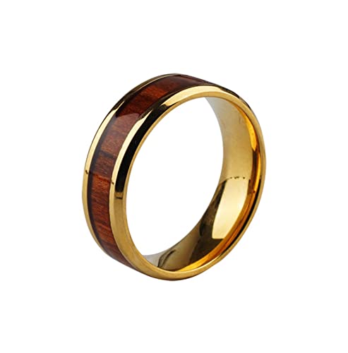 AMDXD Eheringe Verlobungsring, Edelstahl Ringe Holz Muster, Gold Hochzeitsring Männer Herrenring Gr.60 (19.1) von AMDXD