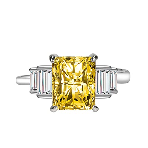 AMDXD Eheringe Verlobungsring, Rechteck Zirkonia Gelb Ring Hochzeit Klassiker Design, Gelb Ring Verstellbare Größe von AMDXD