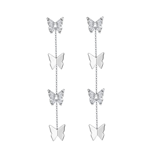 AMDXD Frauen Ohrringe, Quadrat Zirkonia Ohrringe Valentinstag Lang Schmetterling Kette Design, Silber Ohrhänger von AMDXD