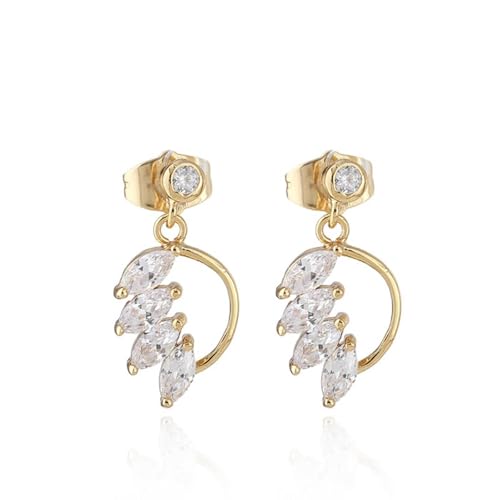 AMDXD Frauen Ohrringe 9 Karat Au375 Gelbgold, Blatt D Ohrhänger mit Moissanit Marquiseschliff, 9K Gold Ohrstecker Frauen Echt Goldschmuck von AMDXD