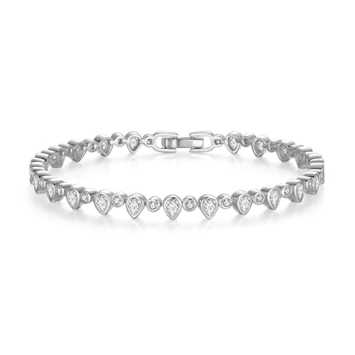 AMDXD Freundschaftsarmbänder 925 Silber, Sterling Silber 925er Armreifen Freundschaftsarmbänder Tennis Kette mit Zirkonia, Silber Bettelarmband Damen mit Tropfen Zirkonia, 18CM von AMDXD