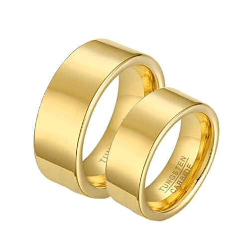 AMDXD Freundschaftsringe, 8mm Wolfram Verlobungs Ringe Damen Gold mit Poliert Ring Verlobung Herren Preis für 2, Frauen 57 (18.1) & Männer 57 (18.1) von AMDXD