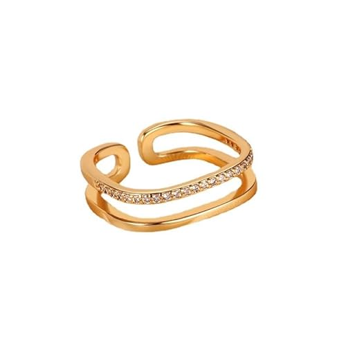 AMDXD Freundschaftsringe Gold 14K Au585, Hohl Geometrisch Pärchen Ringe mit Labor Erstellt Diamant, Gelbgold 585 Partnerringe Diamantring Echtes, Gr.51 (16.2) von AMDXD