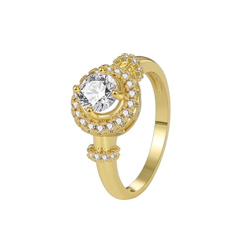 AMDXD Gelbgold 14K Pärchen Ringe, Solitärring Klassiker mit Moissanit Rundschliff Weiß, Verlobungsring Au 585 Echter Schmuck, Gr.65 (20.7) von AMDXD