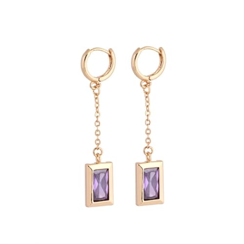 AMDXD Gelbgold 18 Karat Au750 Damen Ohrstecker Echt Schmuck, Hoop Creole Ohrhänger mit Amethyst Lila Rechteckschliff, 18K Gold Ohrringe Frauen von AMDXD