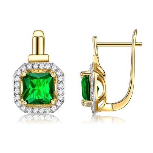 AMDXD Gelbgold 18 Karat Au750 Ohrringe Frauen Echtschmuck, Klassiker Ohrhänger mit Tsavorite, 18K Gold Diamant Ohrstecker von AMDXD