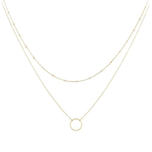 AMDXD Gelbgold 585 Damen Halskette, Anhänger Damenkette 2 Geschichtet, Kette Frauen 14K Gold Echtes, 40+5CM von AMDXD