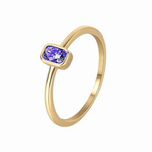 AMDXD Gelbgold 9 Karat 375 Hochzeitsring Echt Gold, Pärchen Ringe Solitär Klassiker mit Amethyst Rechteckschliff Lila, Partnerringe 9K Gold, Gr.61 (19.4) von AMDXD