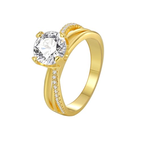 AMDXD Gelbgold 9 Karat 375 Solitärring, Partnerringe Klassiker mit Moissanit Rundschliff Weiß, Pärchen Ringe 9K Gold Echtes, Gr.56 (17.8) von AMDXD
