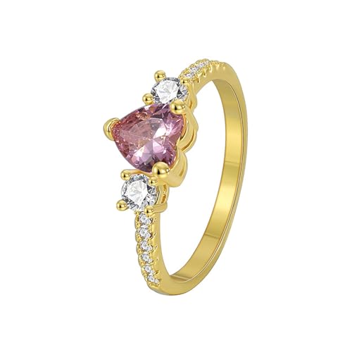 AMDXD Gold 375 9 Karat Freundschaftsringe, Herz Partnerringe mit Labor Erstellt Morganit Herzschliff Rose, Echt Schmuck Trauringe mit Moissanit 9K Gelbgold, Gr.47 (15.0) von AMDXD