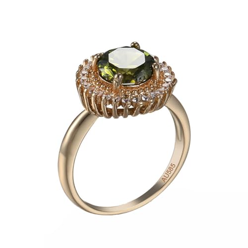 AMDXD Gold 585 14 Karat Antragsring, Glanz Ring Peridot Freundschaftsringe Trauringe Grün, 14K Gold Moissanit Trauringe Hochzeitsband Echtgold Schmuck, Gr.57 (18.1) von AMDXD