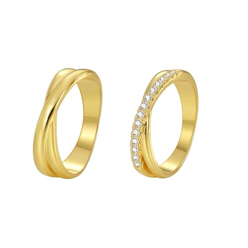AMDXD Gold 585 14K Verlobungsring Echter Schmuck, Trauringe Ring Set mit Moissanit Rundschliff Weiß, Antragsring Gelbgold Au585, Gr.62 (19.7) von AMDXD