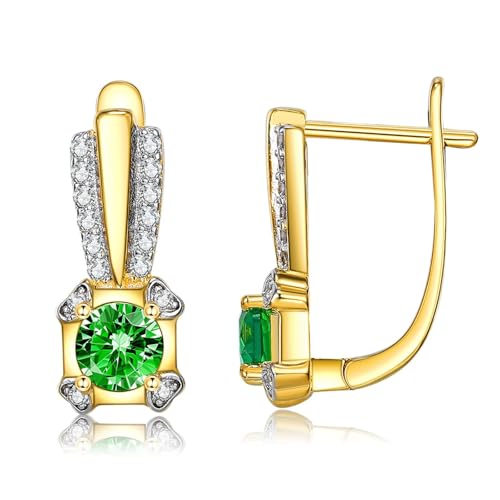 AMDXD Gold 750 18 Karat Ohrringe Vintage Echtgold Schmuck, Linie Creolen mit Tsavorite Grün, 18K Gelbgold Moissanit Ohrringe Frauen von AMDXD
