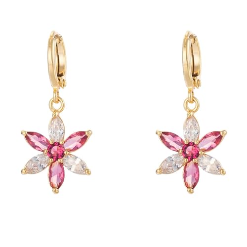 AMDXD Gold 9 Karat 375 Schmuck Damen Ohrringe Echter Schmuck, Hoop Creole Blumen Creolen mit Turmalin Labor Erstellt Diamant Rot Weiß Marquiseschliff, 9K Gelbgold Ohrringe Vintage von AMDXD