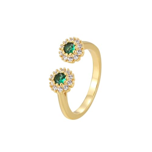 AMDXD Gold 9 Karat Solitärring Echt, Partnerringe Blumen Offener Ring Einstellbar mit Labor Erstellt Smaragd Rundschliff Grün, Trauringe mit Moissanit Au 375, Gr.63 (20.1) von AMDXD