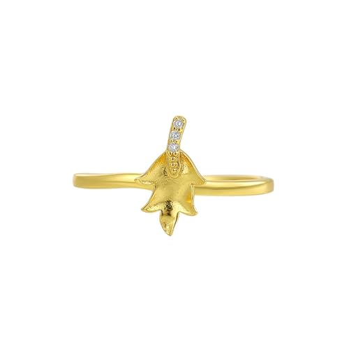 AMDXD Gold Au375 9 Karat Verlobungsring Echter Schmuck, Hochzeitsring Blatt mit Moissanit Rundschliff Weiß, Partnerringe 9K Gelbgold, Gr.48 (15.3) von AMDXD