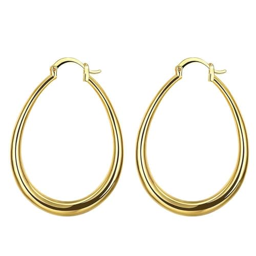 AMDXD Gold Au585 14 Karat Schmuck Damen Ohrringe Echt, Hoop Creole Creolen, 14K Gelbgold Ohrringe Nickelfrei von AMDXD