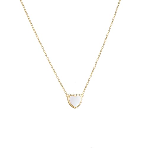 AMDXD Gold Au585 14K Damen Kette Hochzeit, Damenkette Anhänger Herz mit Muschel Herzschliff Weiß, Halskette Frauen Gelbgold 585 Echtes, 40+5CM von AMDXD