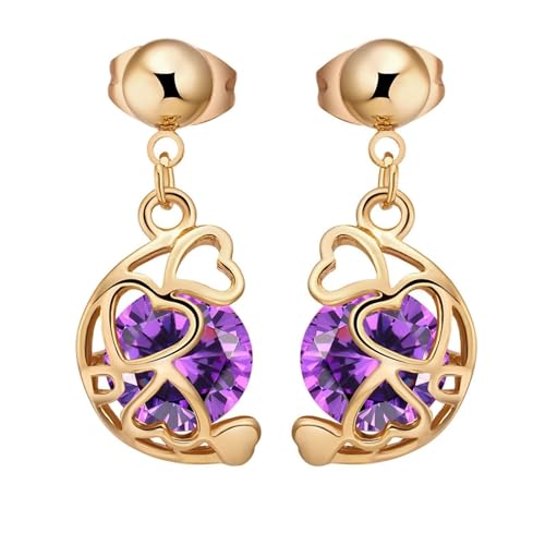AMDXD Gold Au750 18 Karat Ohrringe Echte Goldschmuck, Hohl Herz Ohrhänger mit Amethyst Lila, 18K Gelbgold Ohrstecker Damen AMDXD Gold Au750 18 Karat Ohrringe Echte Goldschmuck, Hohl Herz Ohrhänger mit Amethyst Lila, 18K Gelbgold Ohrstecker Damen von AMDXD