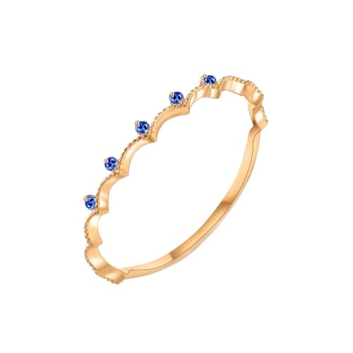 AMDXD Gold Au750 18K Freundschaftsringe Echt Schmuck, Krone Verlobungsring mit Saphir Blau, Gelbgold 750 Ring, Gr.61 (19.4) von AMDXD