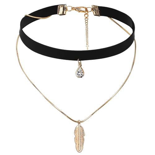 AMDXD Halsband Damen, Feder Tropfen Verstellbare Kropfband Schmuck Samt Choker-Halskette für Frauen, 32.8+8.5CM von AMDXD