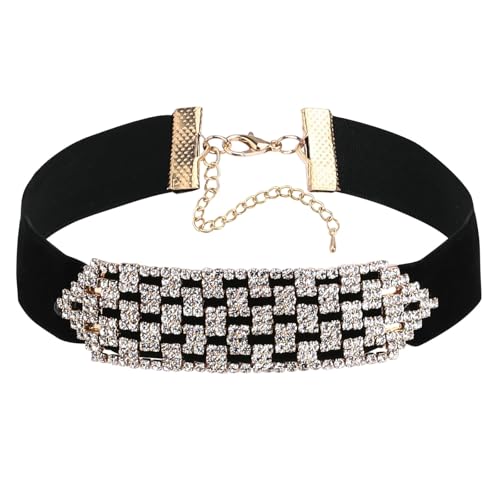 AMDXD Halsband Damen, Pfeil Zirkonia Verstellbare Kropfband Schmuck Samt Choker-Halskette für Frauen, Gold Schwarz, 30.5+8CM von AMDXD