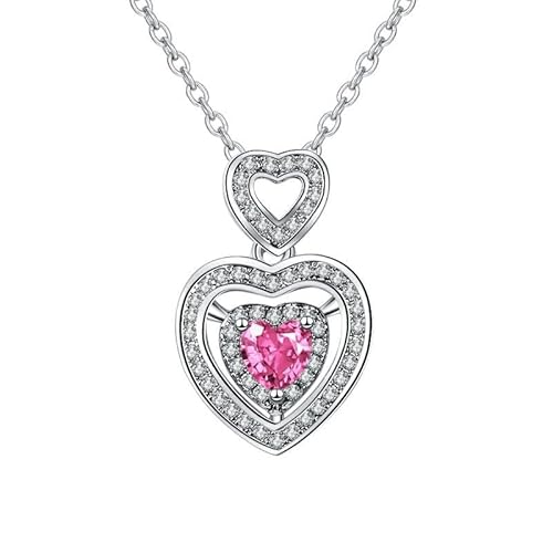 AMDXD Halskette Damen Hochzeit Weißgold 9K, Hohl Herz Frau Ketten mit Labor Erstellt Saphir Rose Herzschliff, Au375 Gold Labor Erstellt Diamant Damenkette Echte Goldschmuck, 45+5cm von AMDXD