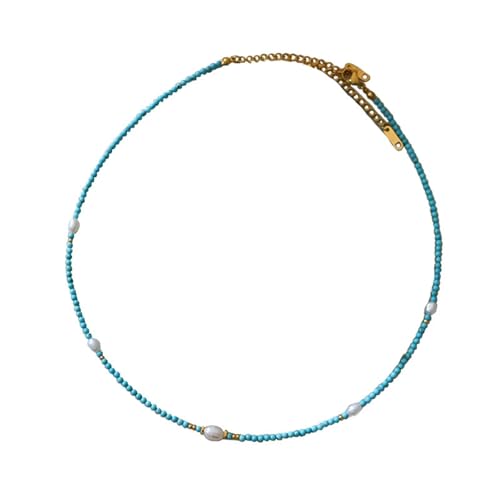 AMDXD Halskette Damen Jugendstil 47CM, Türkis und Perle Anhänger Halskette Bead-Kette Damen, Vergoldet Edelstahl Halsketten Damen mit Perle, Blau Weiß AMDXD Halskette Damen Jugendstil 47CM, Türkis und Perle Anhänger Halskette Bead-Kette Damen, Vergoldet Edelstahl Halsketten Damen mit Perle, Blau Weiß von AMDXD