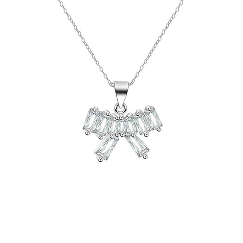 AMDXD Halsketten Damen Weißgold 750, Bowknot Ketten für Frauen mit Labor Erstellt Diamant Rechteckschliff, 18K Damenkette Echt, 45+5cm von AMDXD