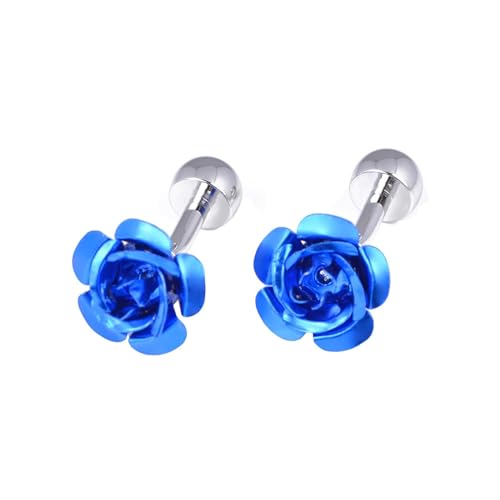 AMDXD Hemd Manschettenknöpfe, Rose Blumen Cufflinks Box for Men, Silber Blau Manschettenknöpfe für Herren zur Hochzeit, Verlobung, Valentinstag, Jahrestag von AMDXD