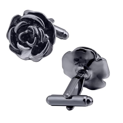 AMDXD Hemd Manschettenknöpfe, Rose Cufflinks for Men Gold, Schwarz Manschettenknöpfe für Herren zur Hochzeit, Verlobung, Valentinstag, Jahrestag von AMDXD