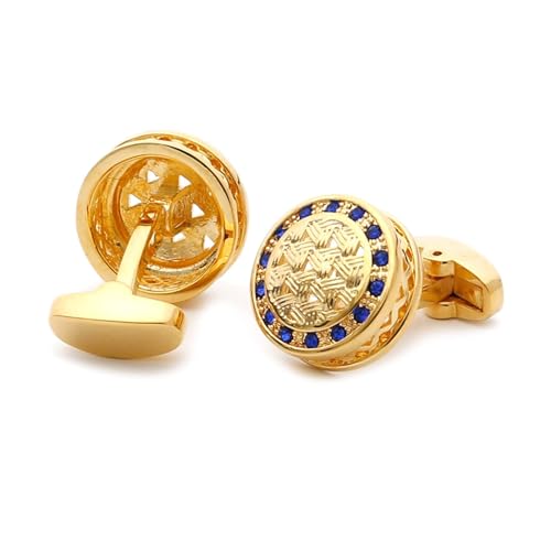 AMDXD Hemd Manschettenknöpfe, Rund Cufflinks Wedding mit Zirkonia Blau, Gold Manschettenknöpfe für Anzug Hemd Hochzeit Business Graduation Gift von AMDXD