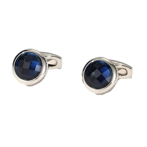 AMDXD Hemd Manschettenknöpfe Herren, Rund Cufflinks for Men Gold mit Zirkonia Blau, Silber Manschettenknöpfe für Unternehmen von AMDXD