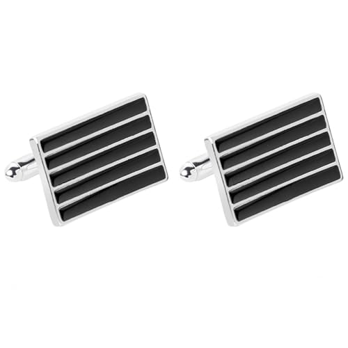 AMDXD Hemd Manschettenknöpfe Herren, Streifen Cufflinks, Silber Schwarz Manschettenknöpfe für Anzug Hemd Hochzeit Business Graduation Gift von AMDXD