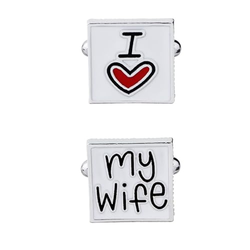 AMDXD Hemd für Manschettenknöpfe, I Love My Wife" Quadrat Cufflinks Wedding, Silber Rot Weiß Manschettenknöpfe für Unternehmen von AMDXD