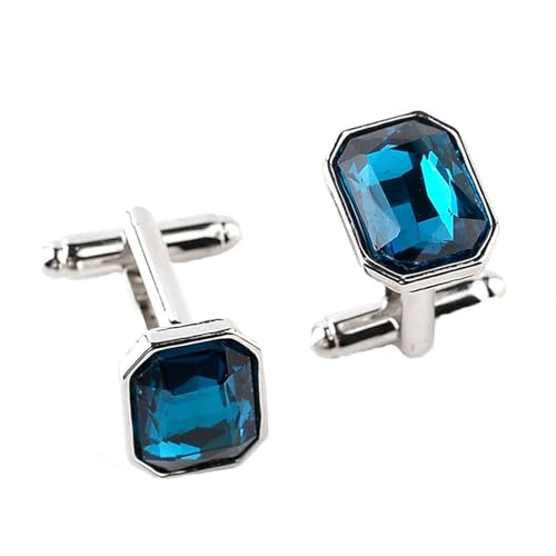 AMDXD Hemd für Manschettenknöpfe, Klassiker Cufflinks mit Zirkonia Blau, Silber Manschettenknöpfe für Herren zur Hochzeit, Verlobung, Valentinstag, Jahrestag von AMDXD