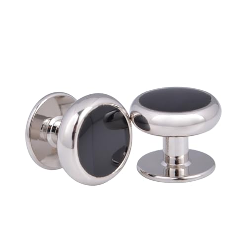 AMDXD Hemd für Manschettenknöpfe, Rund Cufflinks Box for Men, Silber Schwarz Manschettenknöpfe für Herren zur Hochzeit, Verlobung, Valentinstag, Jahrestag von AMDXD