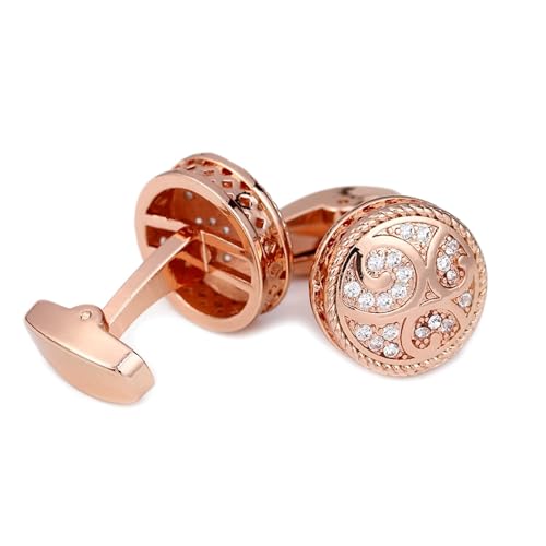 AMDXD Hemd für Manschettenknöpfe, Rund Cufflinks Wedding mit Zirkonia, Rose Gold Manschettenknöpfe für Anzug Hemd Hochzeit Business Graduation Gift von AMDXD