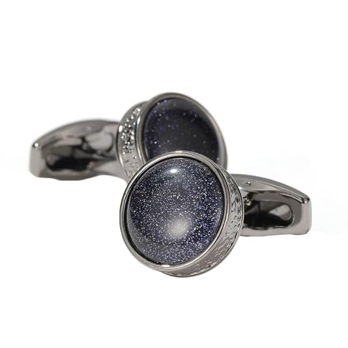 AMDXD Hemd für Manschettenknöpfe Herren Slim Fit, Blau Sandstein Cufflinks Wedding, Schwarz Manschettenknöpfe für Unternehmen von AMDXD