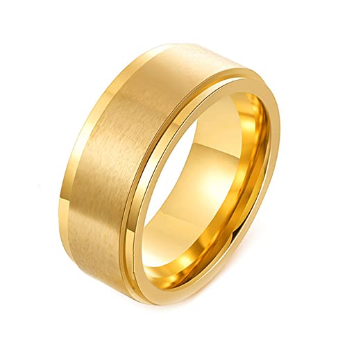 AMDXD Herren Ringe 8MM, Ringe Partner Verlobungsringe Edelstahl Anxiety Ring Gebürstet Spinner Ringe für Männer, Gold, Gr.57 (18.1) von AMDXD