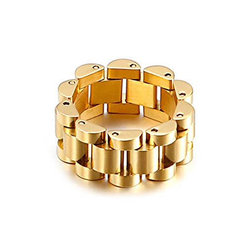 AMDXD Herren Verlobungsringe aus Edelstahl, Uhrarmband Form Klassisch Ringe Memoirering Ringe Hip-Hop Hip-Hop Kette für Männer Jungen Gr.57 (18.1), Gold von AMDXD