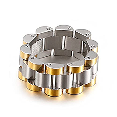 AMDXD Herren Verlobungsringe aus Edelstahl, Uhrarmband Form Klassisch Ringe Vorsteckring Punk Rock Hochwertig und Handgearbeitet Gr.62 (19.7), Silber Gold von AMDXD