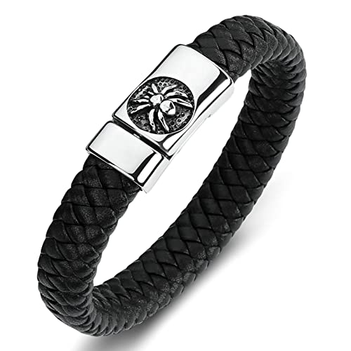 AMDXD Herrenarmband Retro, Armreif Leder Herren Spinne Bettelarmband Herren Schwarz Armschmuck Edelstahl mit Magnet Verschluss, Länge 18.5cm Männer Geschenke von AMDXD