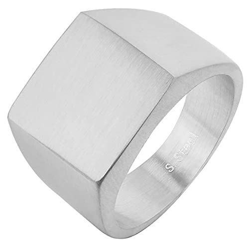 AMDXD Herrenring Edelstahl, 15MM Ehering Verlobungsring Freundschaftsring Silber Quadrat Siegelring 15mm, Perfekt Für Hochzeit, Verlobung und Veranstaltung, Silber, Gr.62 (19.7) von AMDXD